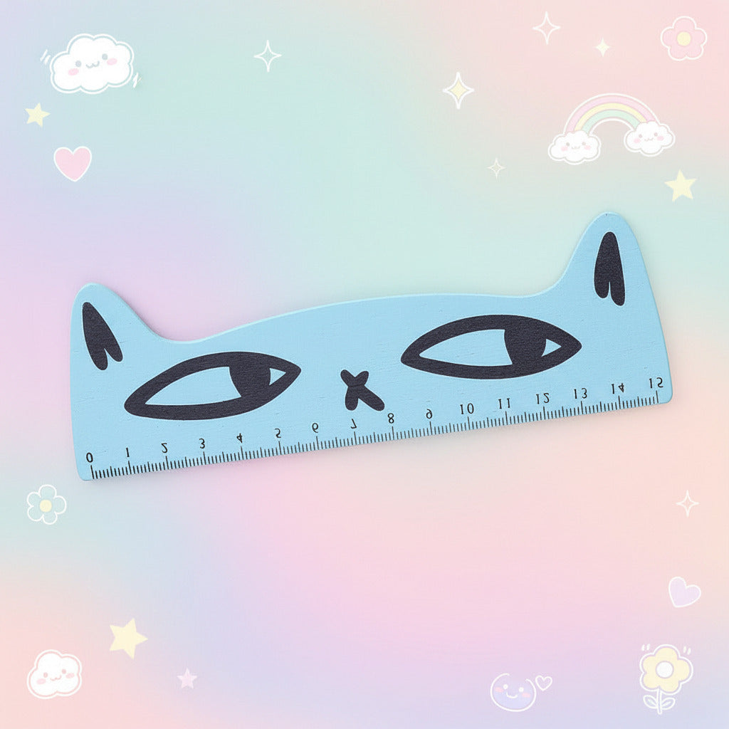 A black cat-shaped ruler with dimensions labeled as 13cm tall and 2.5cm wide, shown on a plain white background.