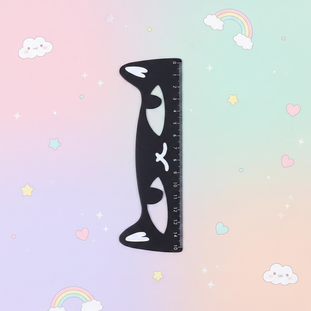 A black cat-shaped ruler with dimensions labeled as 13cm tall and 2.5cm wide, shown on a plain white background.