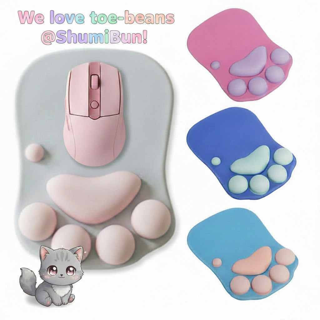 Mouse pad with paw design and a mouse on a white background