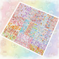 Colorful sheet of stickers with various designs on a white background