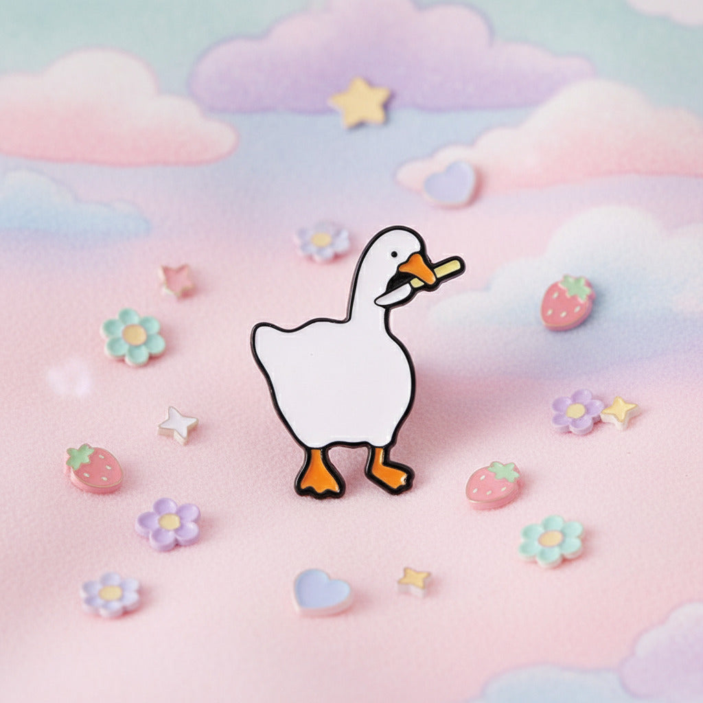 Cartoon duck with a yellow beak on a white background