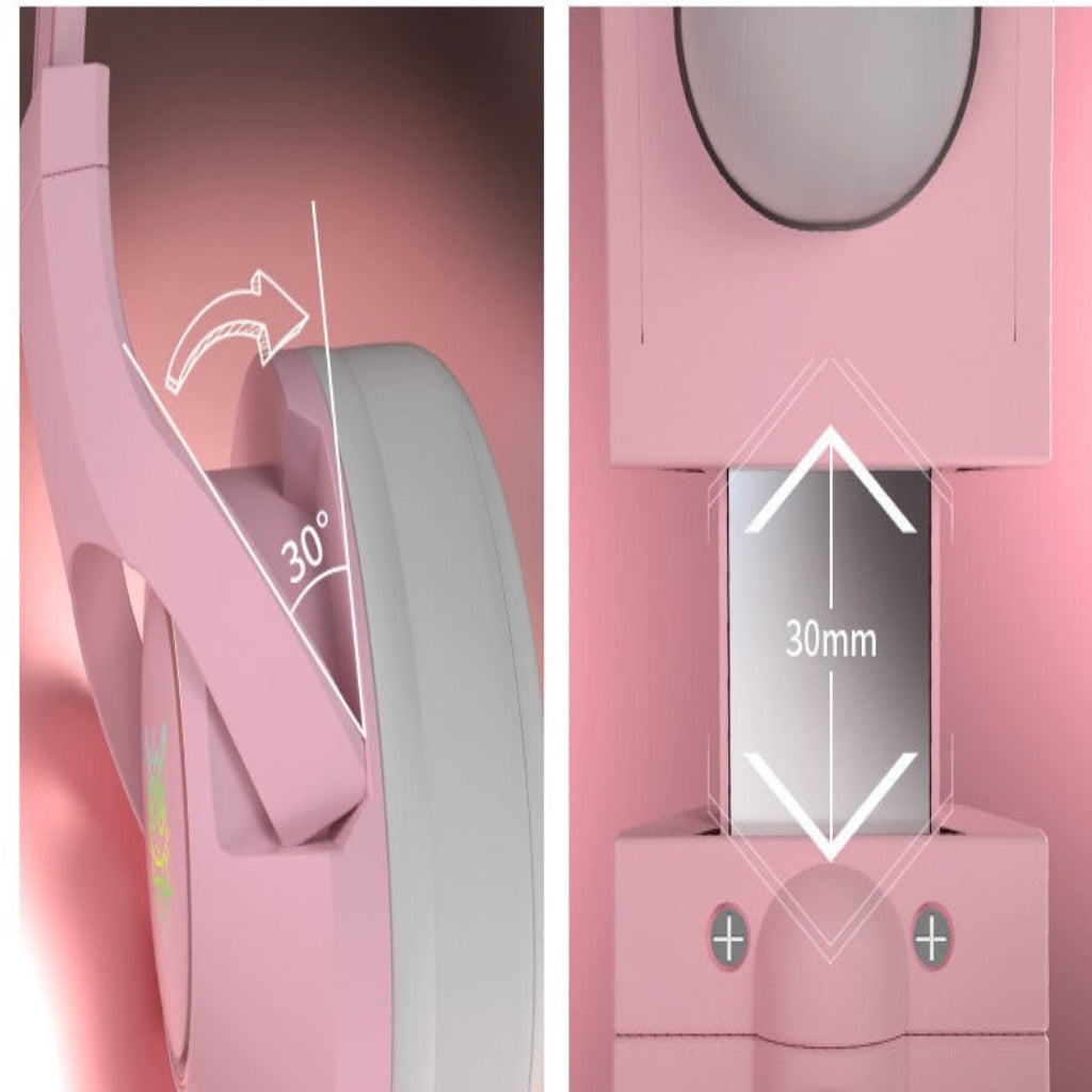 Close-up of a pink product with measurement details on a pink background