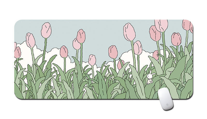 Mouse pad with pink tulip design on a white background