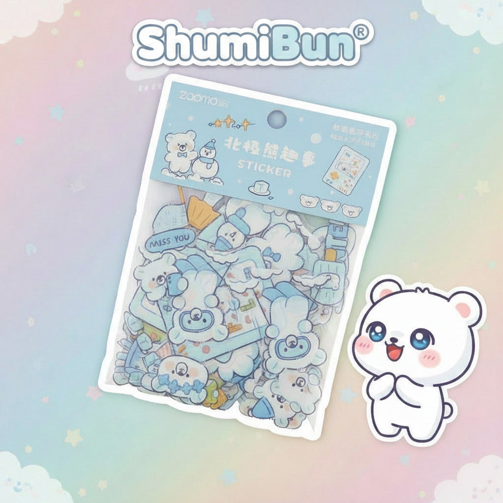 Pack of stickers with cartoon characters on a white background
