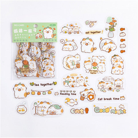 Set of cute animal-themed stickers with packaging on a white background