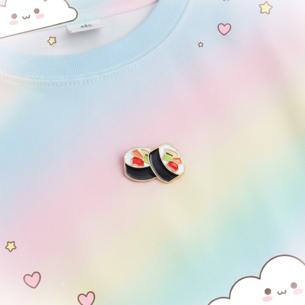 Sushi-shaped earrings on a white background