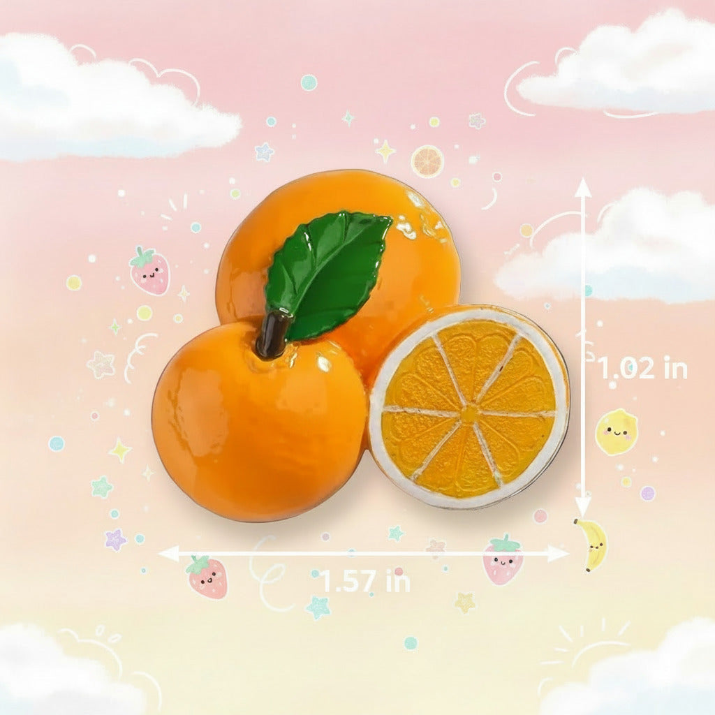 Three glossy orange fruit-shaped items on a white background, including two whole oranges, one cut orange cross-section, and a green leaf. Black text at top right reads 'BX047 Net weight about: 26g', with dimension lines showing 4cm height and 5cm width.