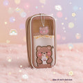 Cute kawaii cartoon stationery large-capacity pencil cases in pastel colors displayed on a desk with decorative accessories, perfect for organizing pens, pencils, markers, school supplies, and office stationery.