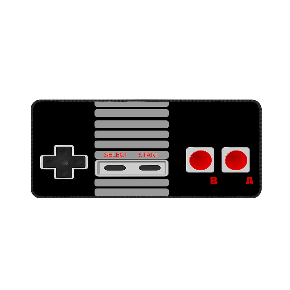 Classic video game controller desk mat design on a white background