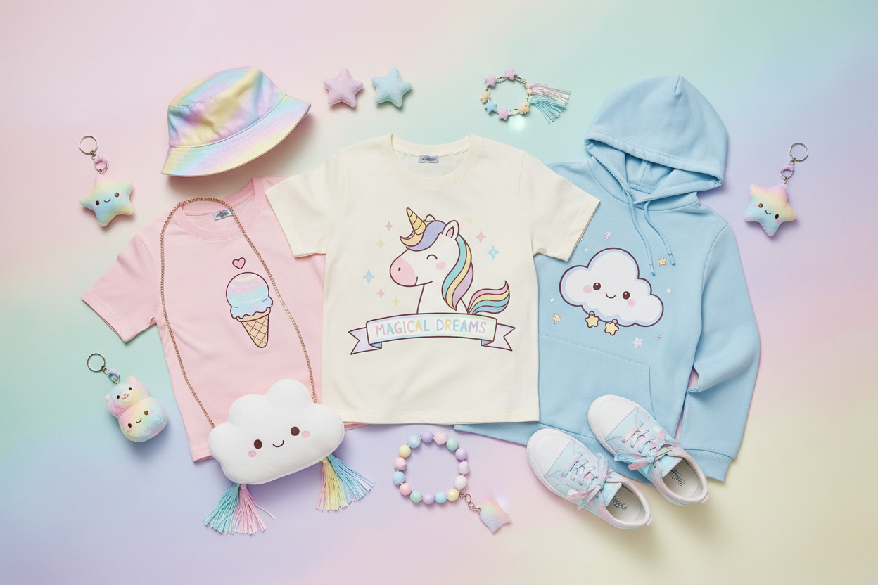 Kawaii Apparel with Pastel Rainbow Touches